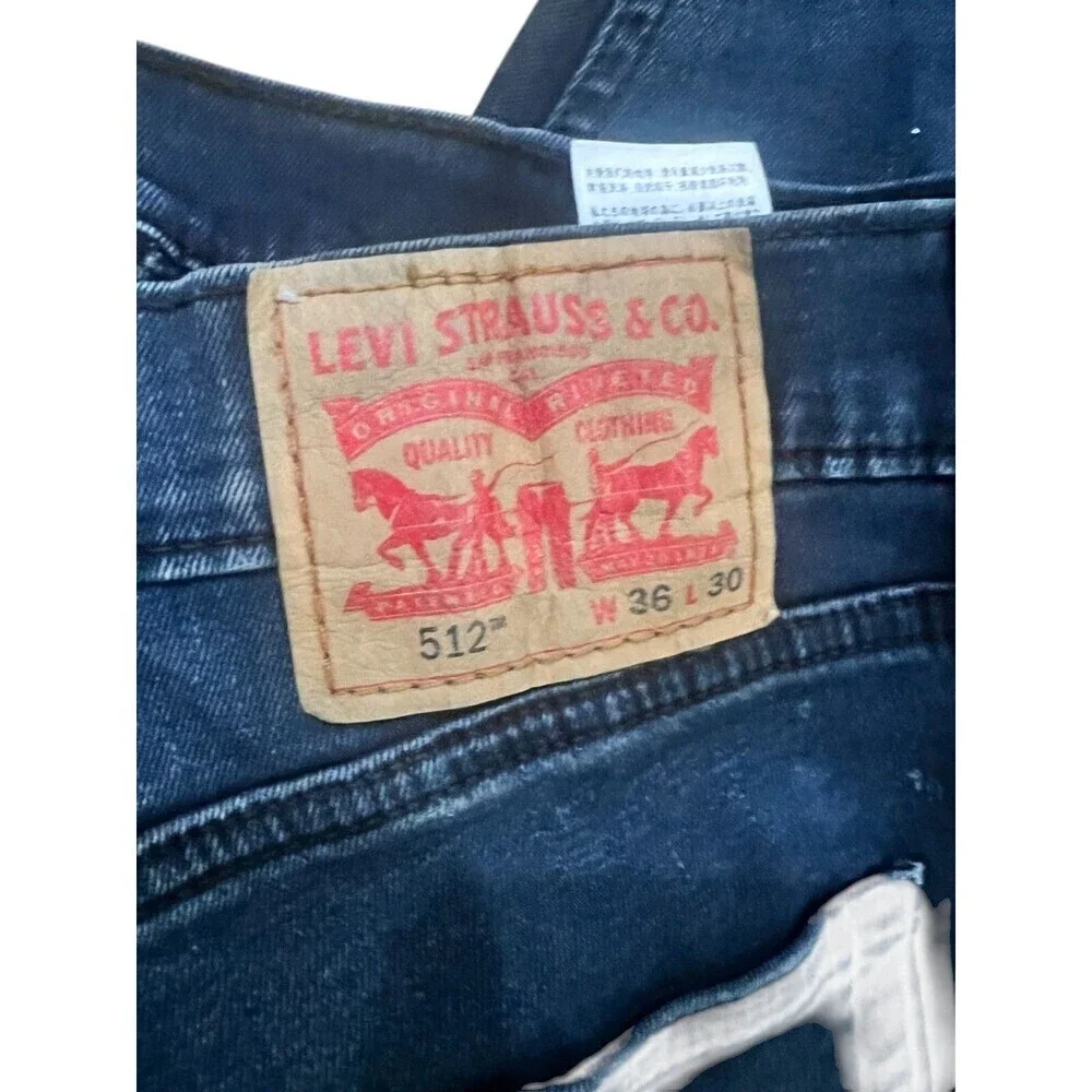Levi's 512 Skinny Fit Jeans Mens Size 36Wx30L Blue Denim Dark Wash Waterless